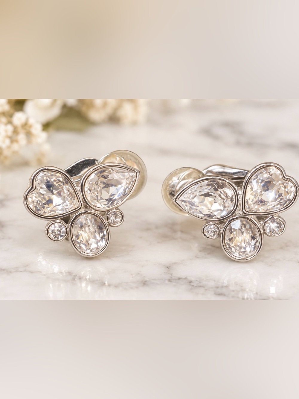 Authentic Swarovski Crystal Cluster Clip-On Earrings – Silver Tone